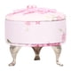 thumbnail image 1 of Mini taburete para casa de muñecas, mueble de tela suave, cubierta que se puede abrir, caja de almacenamiento de joyas con flores de encaje, color rosa, 1 of 14