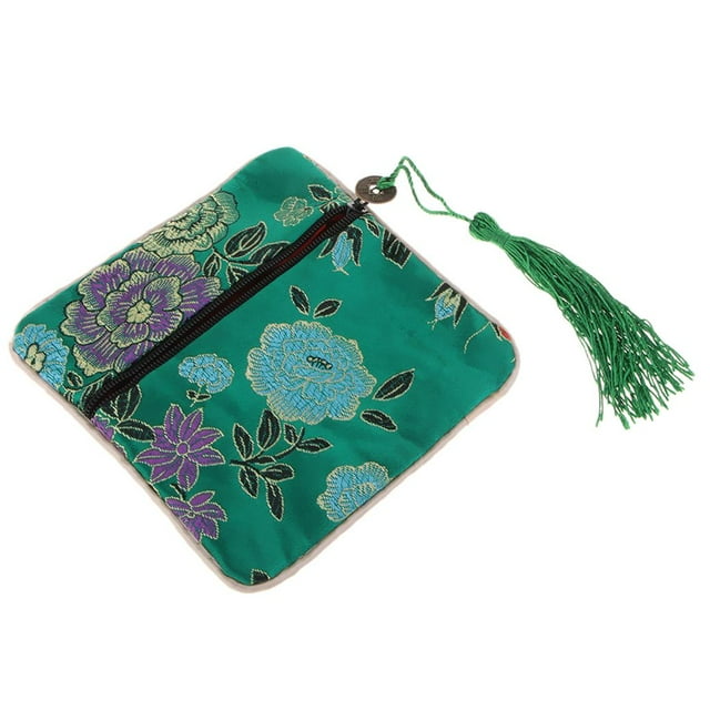 Guzheng Bolsa de almacenamiento para uñas Pendiente de joyería Bolsa de Brocado Monedero Soporte de exhibición Organizador Verde Gloria Guzheng Bolsas de almacenamiento de uñas