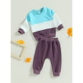 thumbnail image 3 of Bagilaanoe 2PCS Toddler Baby Girl Boy Long Pants Set Contrast Color Long Sleeve Sweatshirt Pullover Tops + Drawstring Sweatpants 6M 12M 18M 24M 3T 4T Kids Casual Sweatsuits, 3 of 8