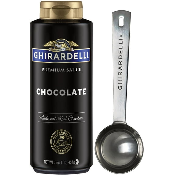 Ghirardelli Chocolate Sauce, 16 Ounce Squeeze Bottle with Ghirardelli Stamped Barista Spoon