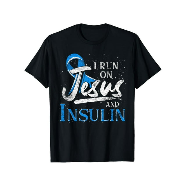 Camiseta con lazo azul "Corro con Jesús y la insulina" para concienciar sobre la diabetes