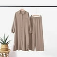 thumbnail image 4 of Women's 2 Pieces Sets Long Sleeve Button Down Shirt And Pants Abaya Casual Dress Dubai Outfits, 4 of 4