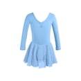 thumbnail image 6 of Virmaxy Solid Color Back Bow Long Sleeve V Neck Ballet Dance Dress Stretchy Easy Wear Mesh Mini Dress for Practice and Performance, for 3-15Y, 6 of 7