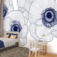 thumbnail image 2 of Peel and Stick Wallpaper Canvas Blue Flowers Petals Linear Patterns Repeated Motif Soft Lines Hand Modern Art Wall Mural Decor Self Adhesive and Removable 100in x 144in, 2 of 8