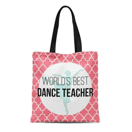 SIDONKU Canvas Tote Bag Teal Dancing World Best Dance Teacher Custom Keepsake Dancer Reusable Handbag Shoulder Grocery Shopping