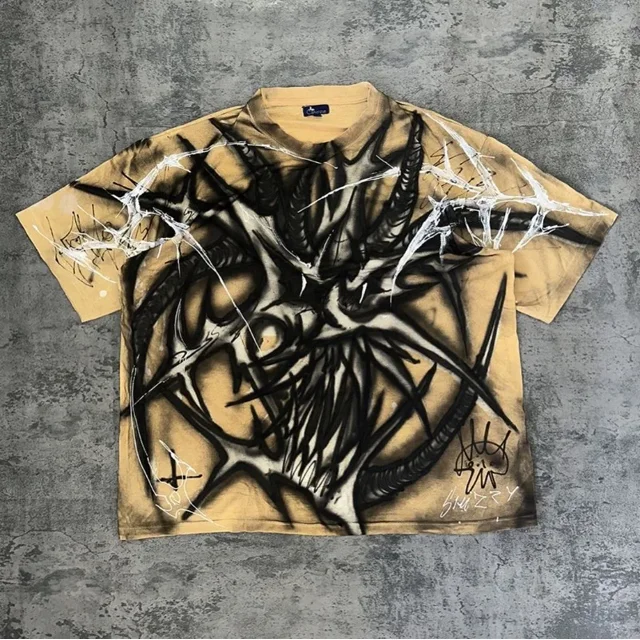 Y2k New Devil Skull Impreso Desgastado Manga Corta Hombres Y2k Street American Casual Algodón Cuello Redondo Camiseta Oversize Mujeres