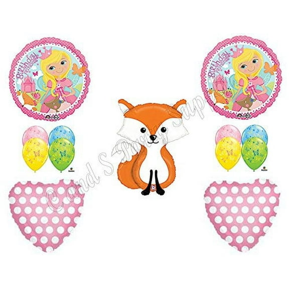 WOODLAND FRIENDS PRINCESS FOX HAPPY BIRTHDAY Balloons Decoration Supplies Forrest Animals