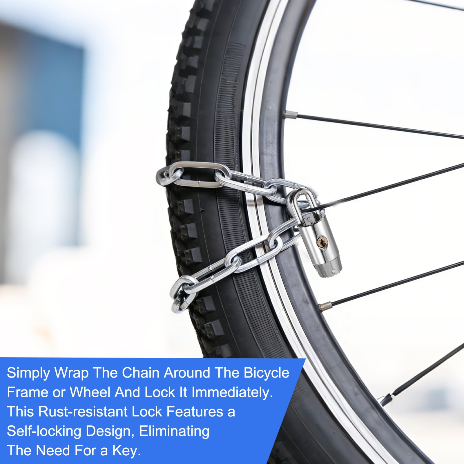 Bike Chain Lock, (53 Inch, Silver) (1 Pcs), Manganese Steel Anti-Theft Bicycle Chain Round Lock with Keys, Suit for - Bike/Motorcycle/Scooter/Truck
