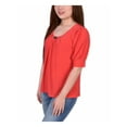 thumbnail image 3 of NOTATIONS Womens Coral Pleated Hardware Balloon Sleeve Scoop Neck Top Petites PM, 3 of 3