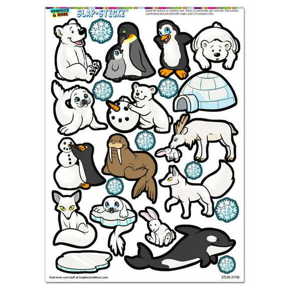 Arctic Animals - Snow Winter Christmas Cute Seal Polar Bear Penguin SLAP-STICKZ(TM) Premium Sticker Sheet