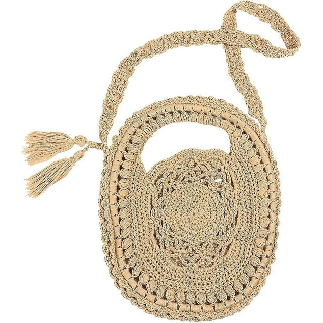 Handwoven Crossbody Summer Beach Shoulder Handbag For Women Crochet Woven Purse Bag Tassel