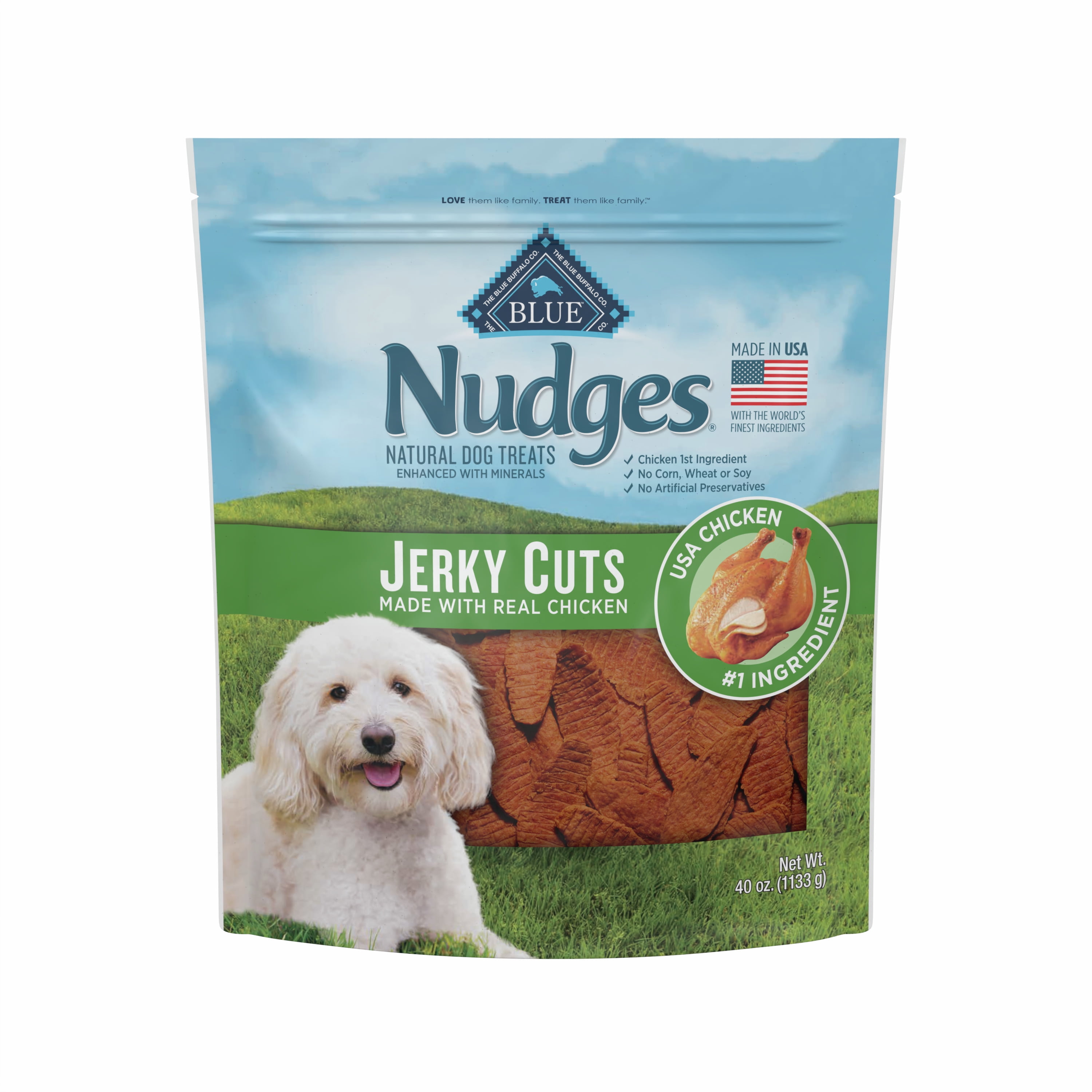 Blue Buffalo Nudges Natural Jerky Cut Dog Treats Chicken Flavored 40 oz