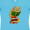 thumbnail image 4 of Inktastic Well-Read Cute Gold Dragon Reading Books Women's V-Neck T-Shirt, 4 of 5
