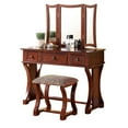 thumbnail image 5 of Bedroom Vanity With Stool, Foldable Mirror & Drawers, Cherry Color, Rustic Style Veneer Furniture Modern Vanity, Stool Included, Color Piece, 5 of 6