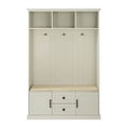 thumbnail image 3 of Hall Tree with Storage Bench, 47.2'' Wooden Coat Rack with 2 Cabinet and 2 Drawers, 3-in-1 Storage Locker with Cushion and 3 Hooks for Mudrooms Organization Entryway Living Room, Beige, 3 of 7