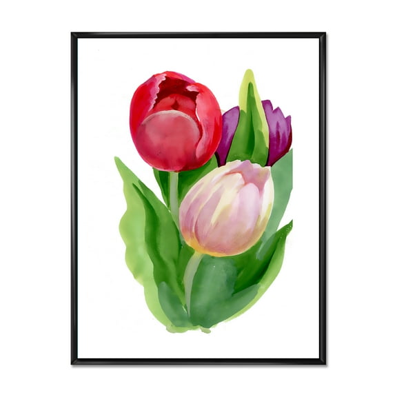 Designart 'Beautiful Tulip Flowers Red and Pink' Traditional Framed Canvas Wall Art Print