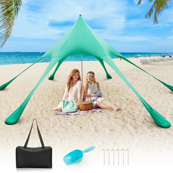 Costway 20 x 20 FT Beach Sunshade Canopy UPF50 with Carry Bag & 8 Sandbags & Shovel Green