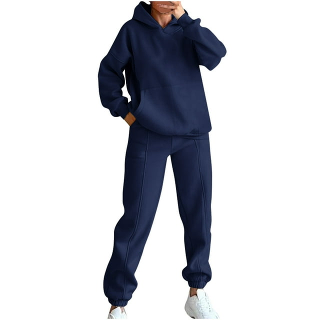 Timegard Ensembles 2 Pcs pour Femmes Chandail à Capuchon Chandails Molletonnés Pantalons de Survêtement Amples Automne Entraînement Course Ensembles de Survêtement