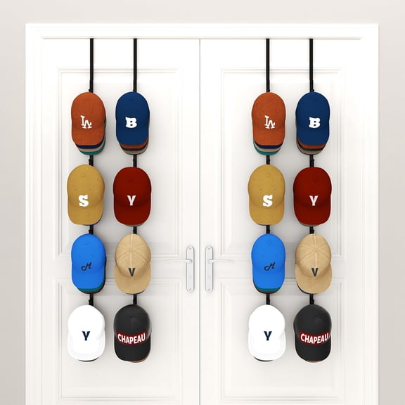 Over Door Hat Rack - Hat Organizer with 4 Hooks Design, Hanging Baseball Cap Organizer Storage Holds Up to 20 Caps for Door, Bedroom, Closet (Black)