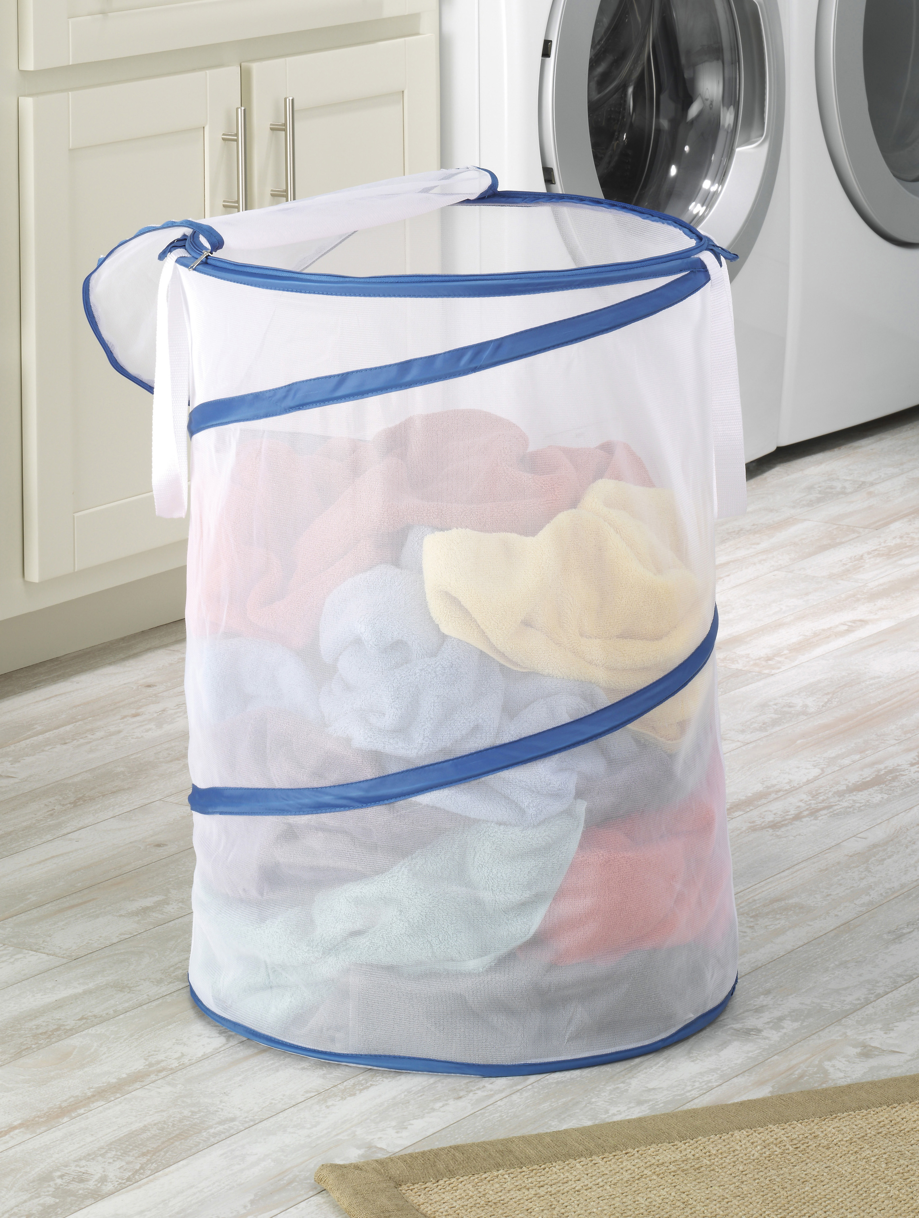Whitmor Zippered Collapsible Laundry Hamper, Blue and White - image 2 of 7