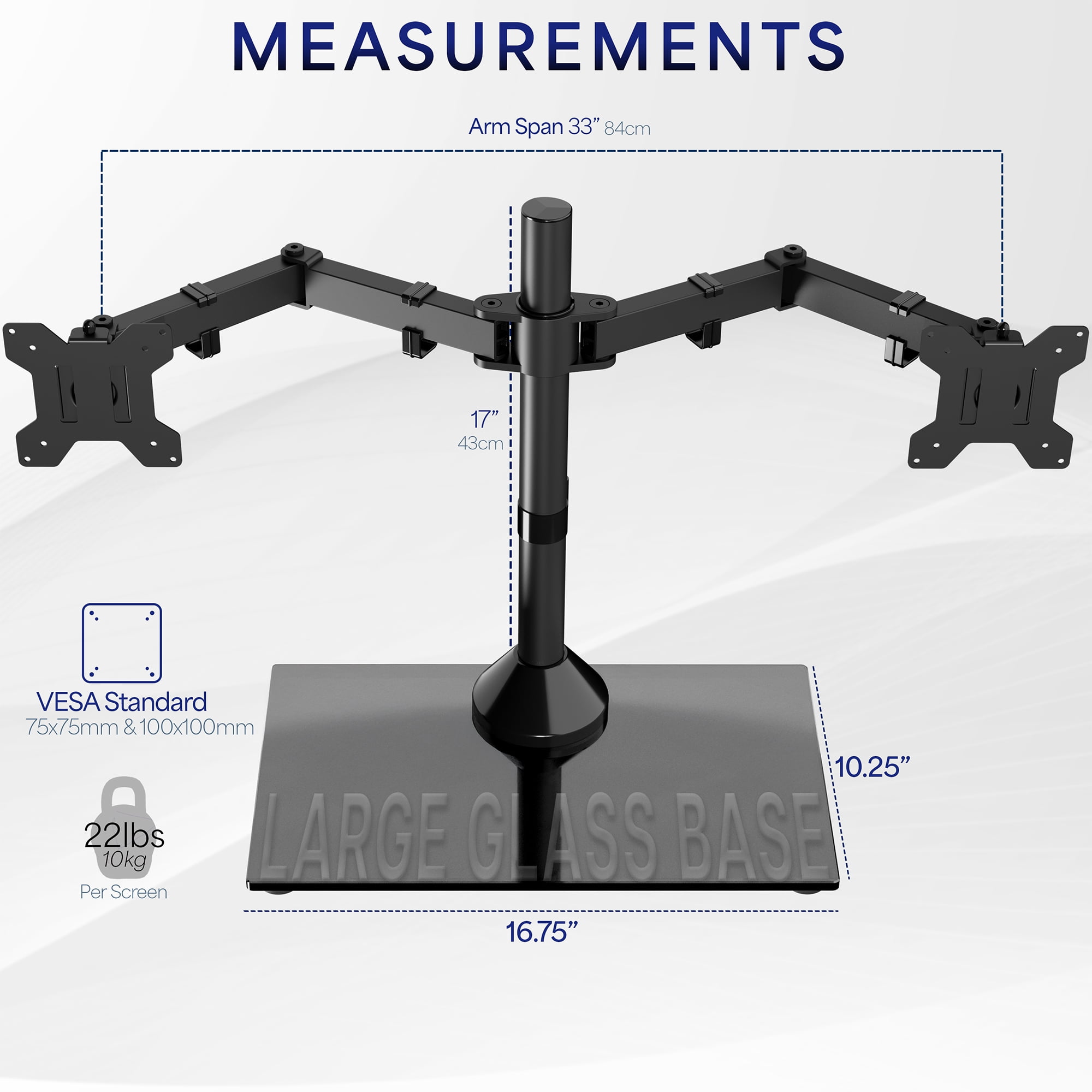 VIVO Dual Monitor Mount w/ Glass Base Stand for 2 Computer Screens up to 32"