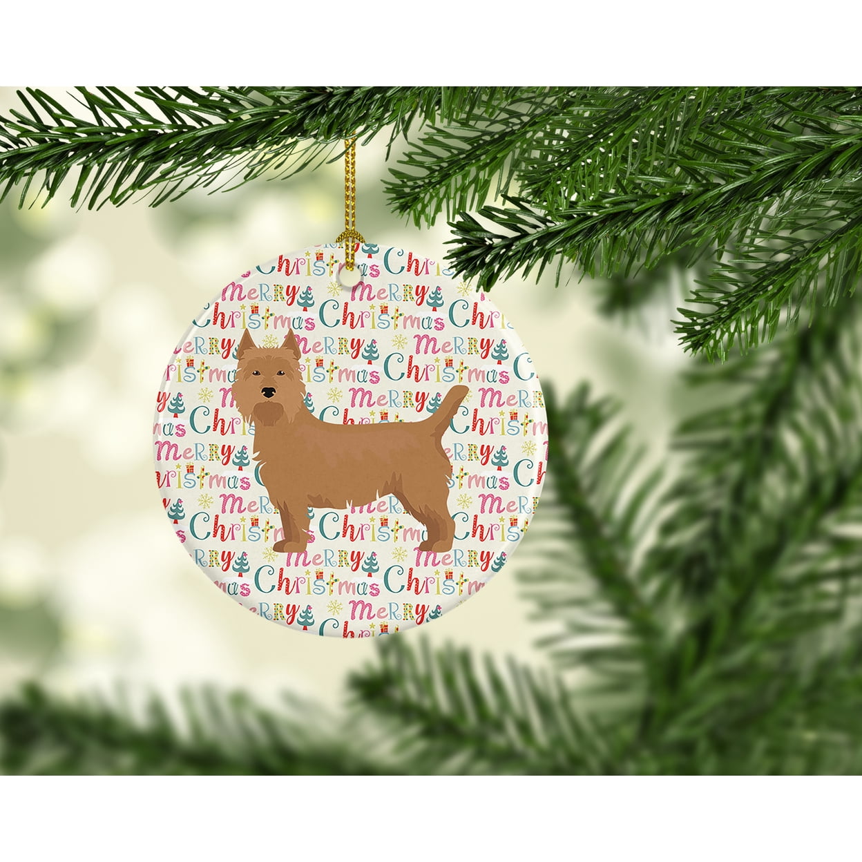Australian Terrier Merry Christmas Ceramic Ornament 2.8 in x 2.8 in