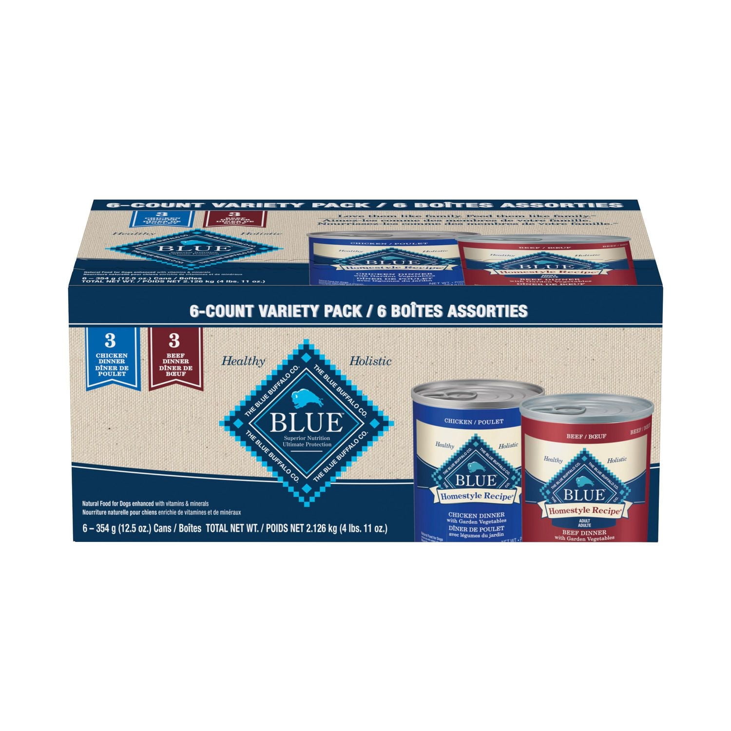 Blue Buffalo Homestyle Recipe Adult Wet Dog Food, Chicken and Beef Dinner Variety Pack, BLUE HR Chicken & Beef Variety Pack