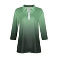 thumbnail image 6 of hxobax Women 3/4 Sleeve Tops Zip V Neck Collar Shirts Work Business Polo Shirts Gradient Summer Tees, 6 of 7
