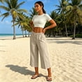 thumbnail image 5 of Wiyuqeen Women's Capri Pants with Pocket Elastic Waist Baggy Beach Capris Lightweight Summer 7/8 Length Trousers Everyday Casual Wear Beige XXXL, 5 of 9