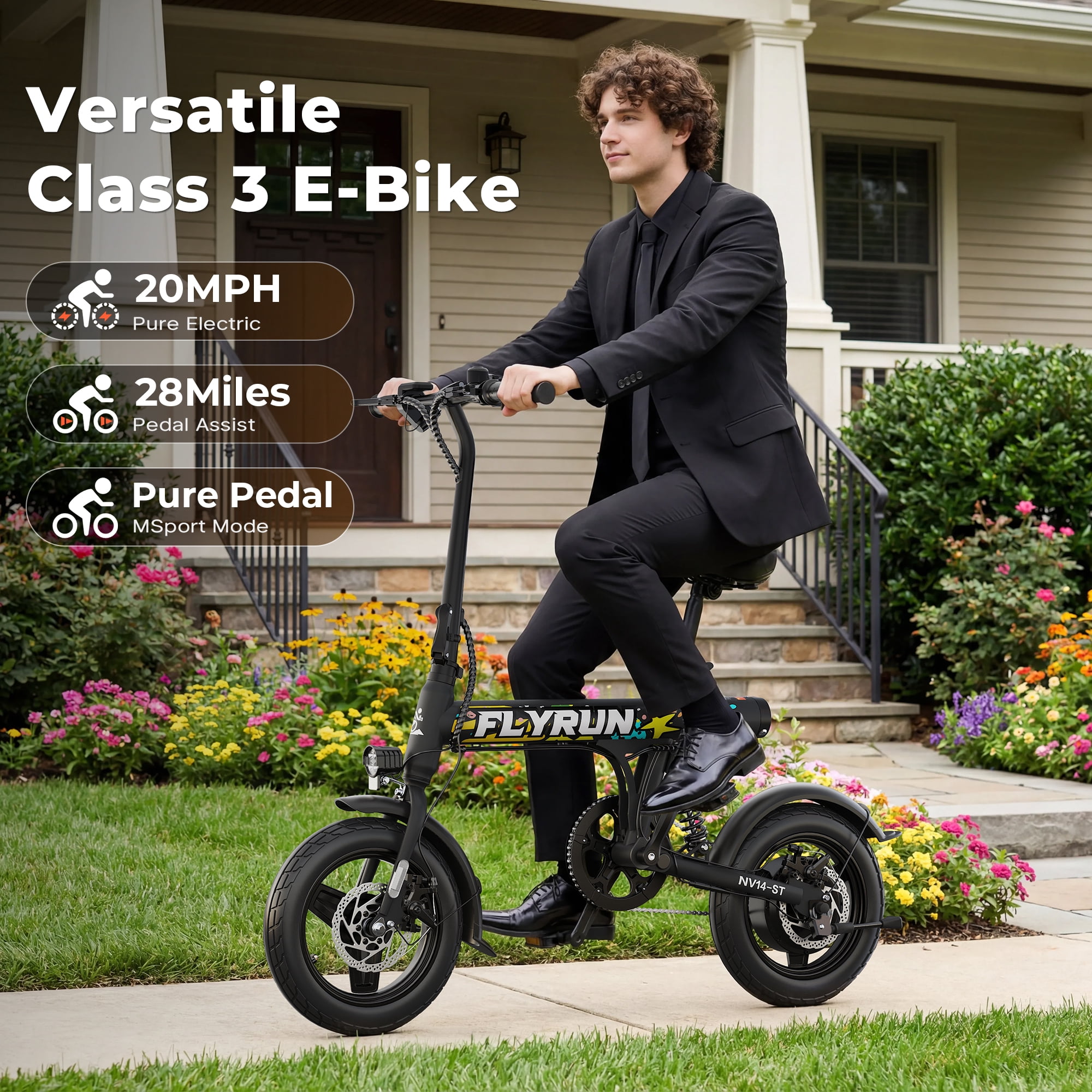FLYRUN Electric Bike, 14" Folding E-bike for Adults, 500W Peak Motor, 36V 280.8Wh Battery, 20MPH, Mini Ebike, LCD Display, UL2849