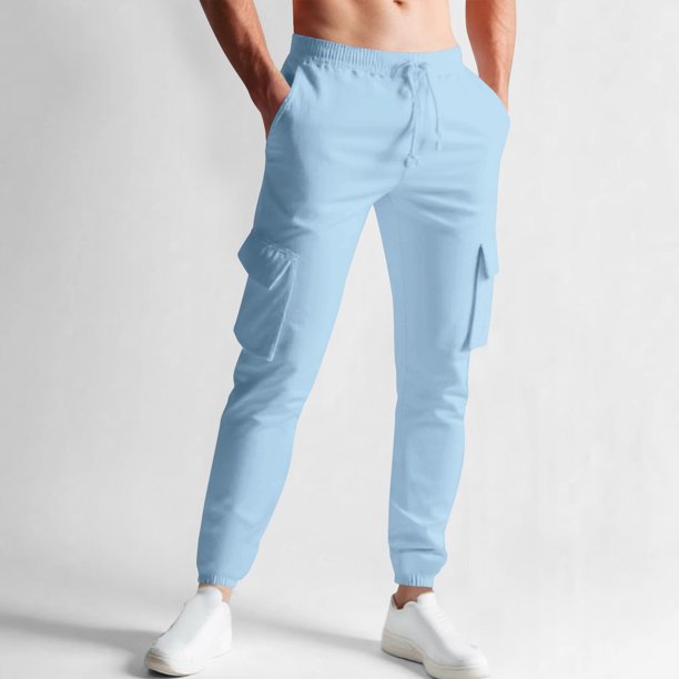Pantalones largos de primavera para hombre, ropa de trabajo, color liso, multibolsillos, para correr, ajustados, para el tiempo libre