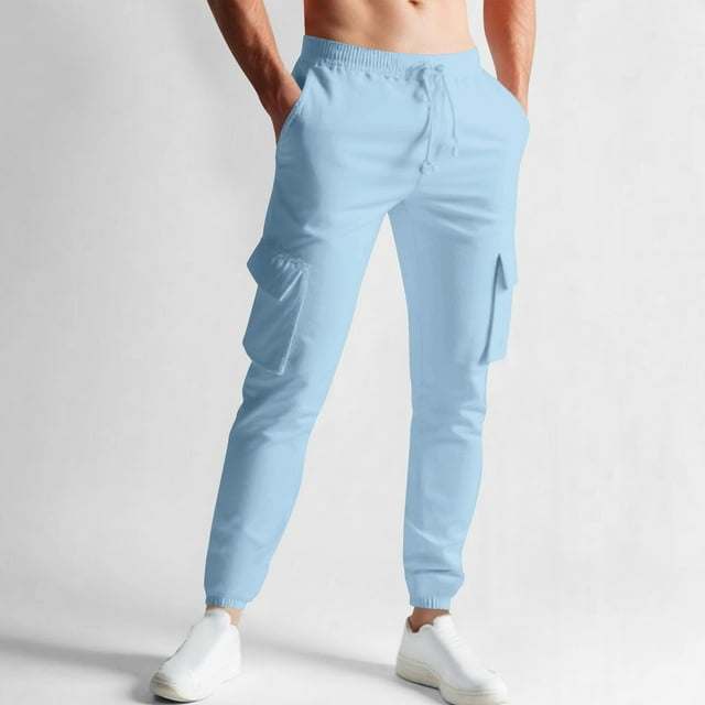 LOVZFMLL Cargo Pants for Men's Spring Work Clothes Solid Color Multi Pocket Leisure Jogging Tight Pants