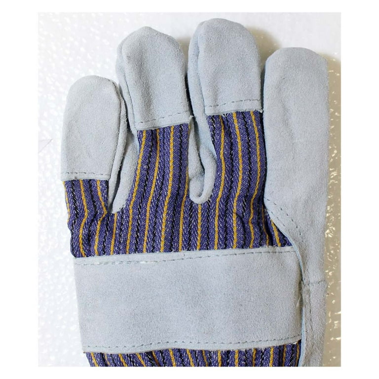 Lined | | Duty Back Red Cotton | HAWK (2 Blue Striped Cotton & | Leather Palm Heavy | Large Size Yellow Cuff Men\'s Pairs) (L) Gloves Gauntlet