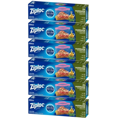 Ziploc Marinade Expandable Bottom Bags, 1/2 Gallon 24 Ea (Pack Of 6)