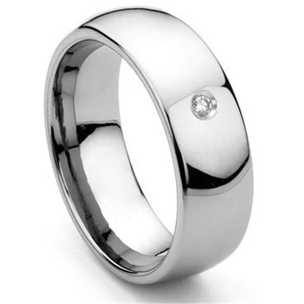 Titanium Kay Titanium Kay 8MM Tungsten Carbide Solitaire Diamond Dome