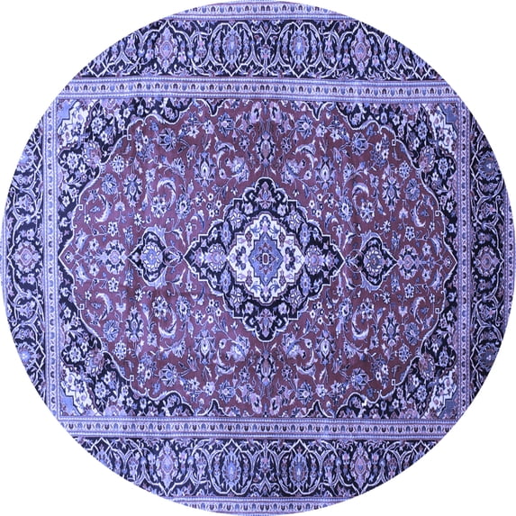 Ahgly Company Machine Washable Indoor Round Medallion Blue Traditional Area Rugs, 4' Round