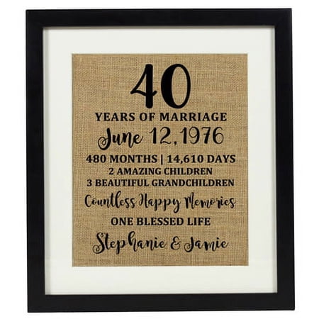 Darling Souvenir 40th Wedding Anniversary Burlap Print Wall Decor Personalized Parents Gift-Burlap Print with Frame(11 x 14 Inches)