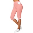 thumbnail image 2 of Dyfzdhu Capri Pants for Women Summer Color Block High Waisted Capri Jeggings Stretch Skinny Pants with Pockets Pink, 2 of 7