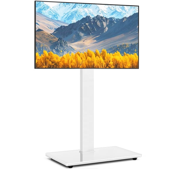 RTVR Swivel Mount Floor TV Stand for 32-75 inch TVs, Holds up to 88 lbs, Height Adjustable with Wire Management, White