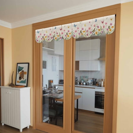 Summer Flower Door Banner Rustic Pink Floral Color Butterfly Linen Texture Small Scalloped Hanging Banner for Door Hanging Flag Backdrop Decoration for Wall Window Party 4pcs 8 x 12 Inch