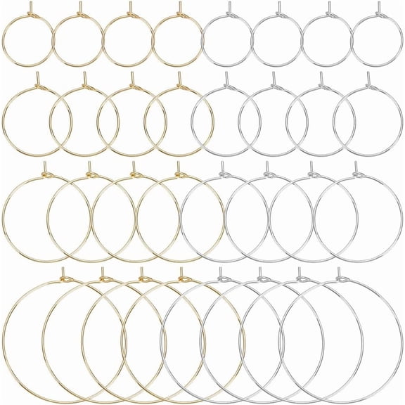 32Pcs 2 Colors Stainless Steel Hoop Earring 4 Size Open Beading Hoop Earring Big Hoop Earrings for Women Gold Silver Post Hoops for DIY Hoop Earrings Making DIY