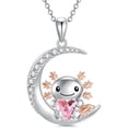 thumbnail image 4 of Axolotl Necklace Pink Jewel Amphibian Charm with Crescent Moon Silver BFF Gift, 4 of 5