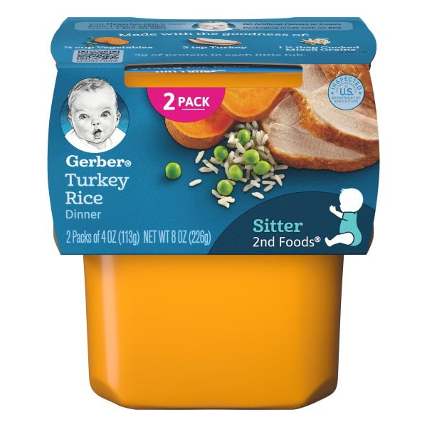 Gerber 2nd Foods Turkey & Rice Baby Food, 4 oz Tubs, 2 Count - Walmart