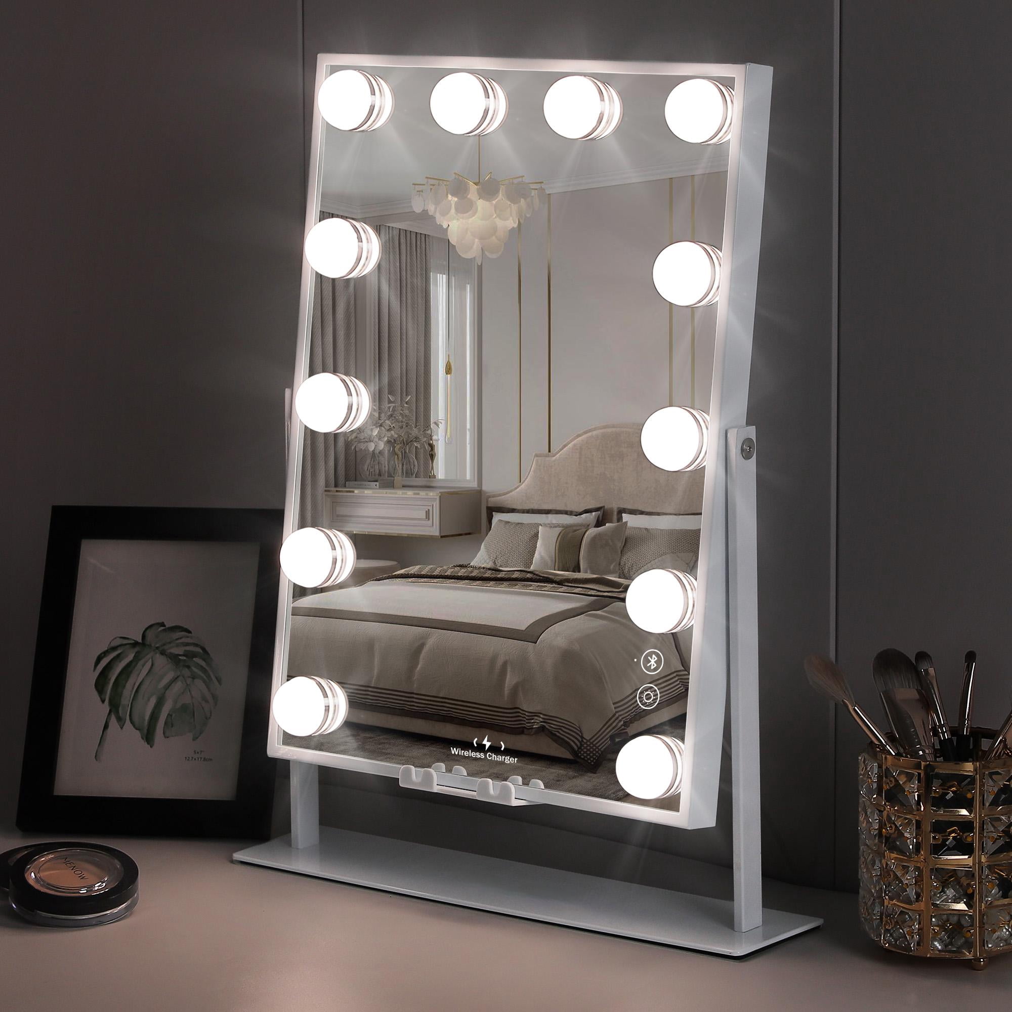 Fenchilin Vanity Makeup Mirror with Lights Bluetooth Wireless Charging Tabletop Metal White