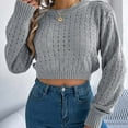 thumbnail image 5 of DHFJKG Women's Sweaters Cropped Top Knitted Hollow Out Long Sleeve Pullover Crop Sweater Autumn Winter Stylish Jumper Tops, 5 of 7
