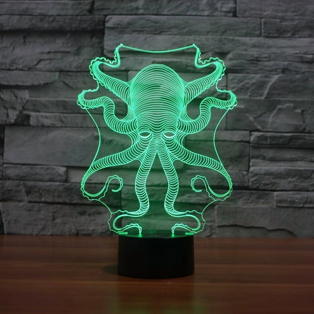 Luz LED nocturna Octopus 3D que cambia de color para niños con base