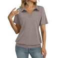 thumbnail image 2 of WULMLEO Women's Cotton Blend Spring Business Polo Shirt Casual Relaxed fit Short Sleeve Pullover Sweater 2026 Light Brown S, 2 of 5