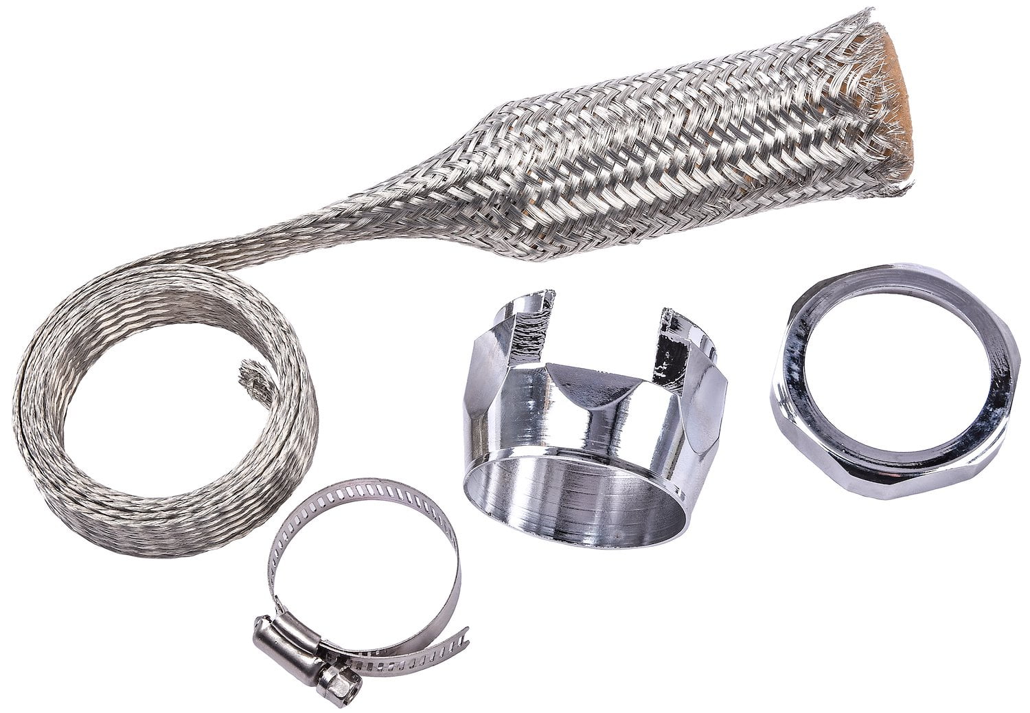 JEGS Braided Hose Sleeving Kit with Clamps [Chrome Hose Clamp Covers]