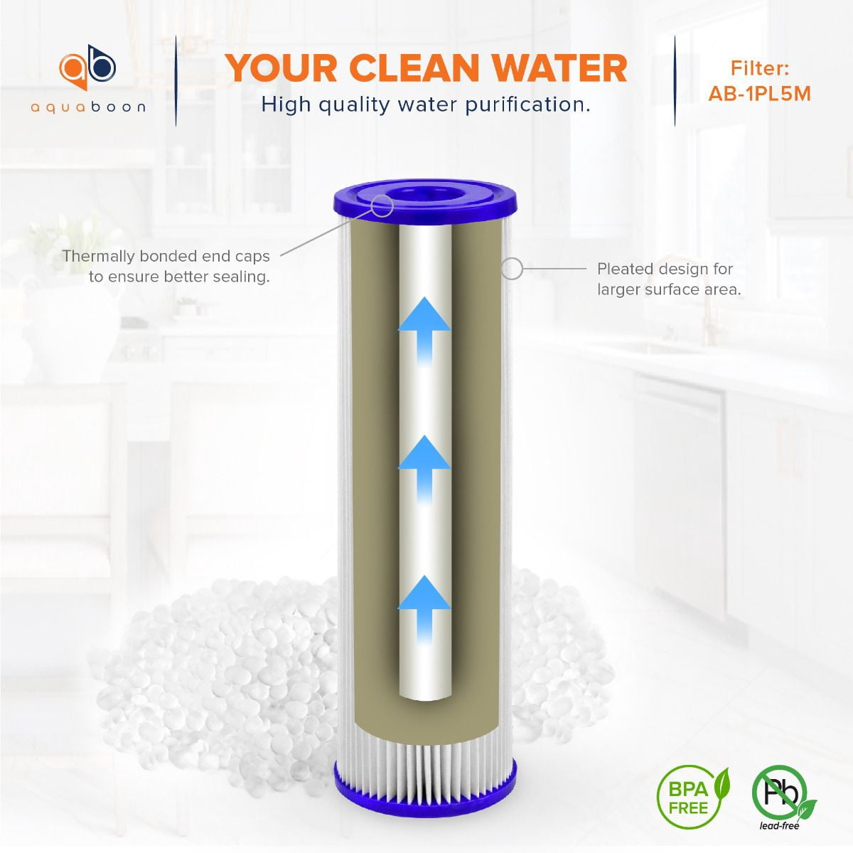 50-PACK Of 5 Micron Pleated Sediment Water Filter Cartridge 10"x2.5" Standard Size by Aquaboon