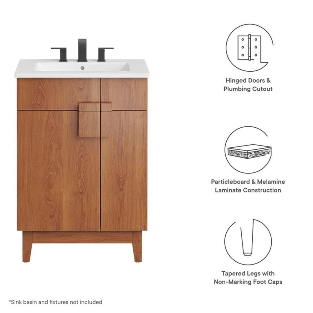 Modway Miles 24" Wood Bathroom Vanity Cabinet with Tapered Legs in Walnut
